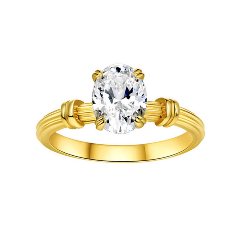 Oval Cut Solitaire 4 Split Prong Engagemeint Ring With Dual Knotted Multi-Wire Twist Shoulders in yellow gold