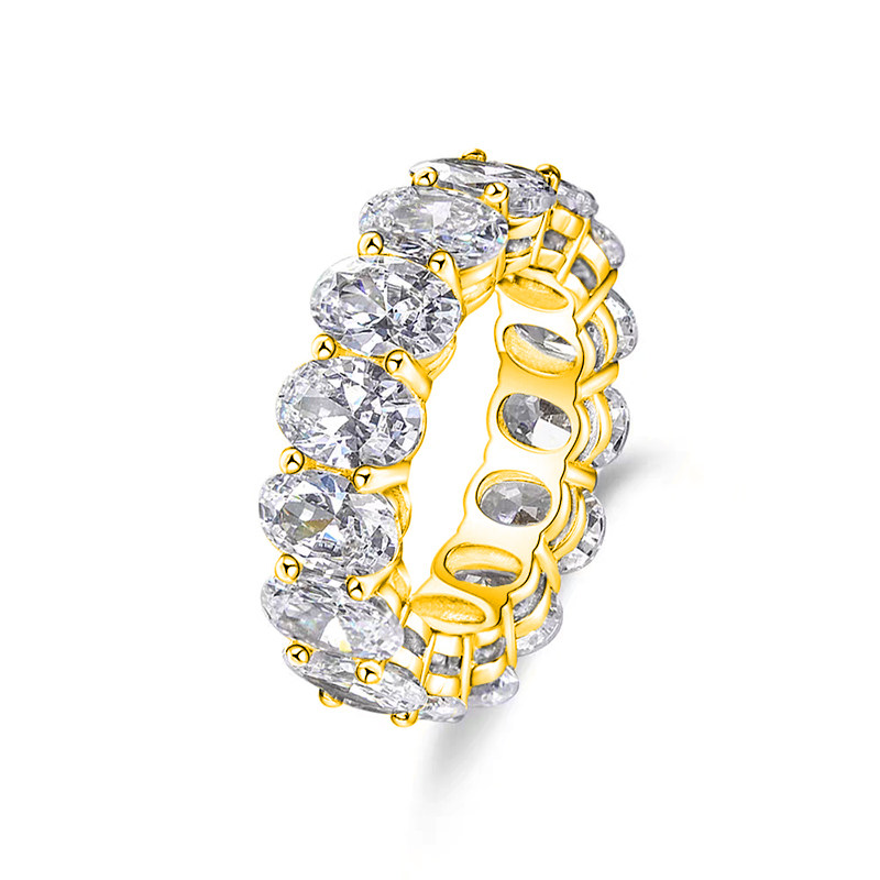 Continuous Oval Cut Shared Prong Diamond Ring in Yellow Gold