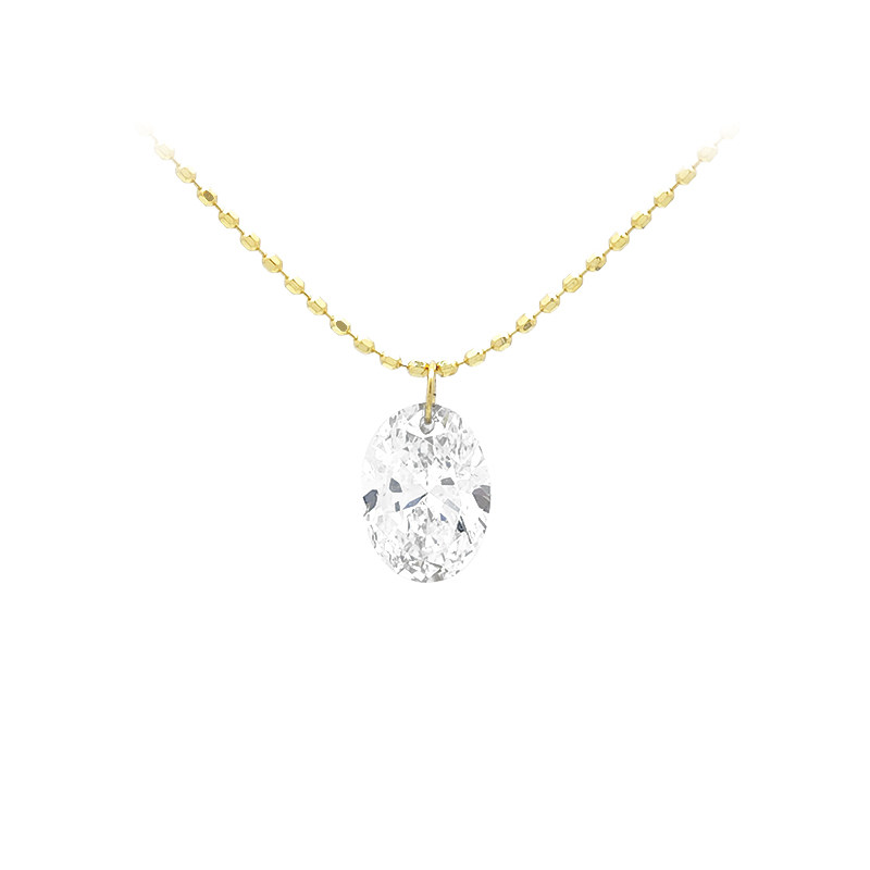 Oval Cut Solitaire Pierced Synthetic Diamond Pendant Beads Chain Necklace