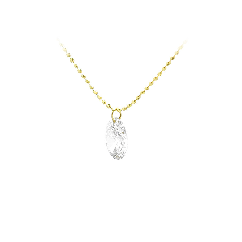 Oval Cut Solitaire Pierced Synthetic Diamond Pendant Beads Chain Necklace side view