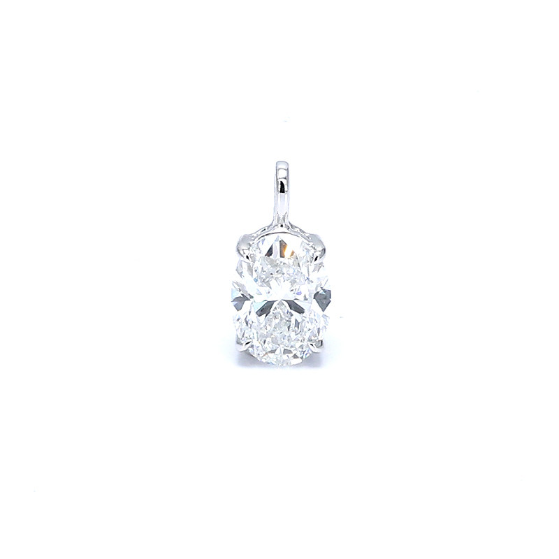 Oval Cut Four-Prong Man Made Diamond Minimalist Solitaire Bail Pendant Charm front view