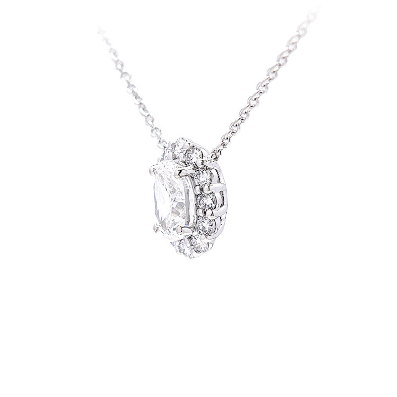 Oval Cut Solitaire Staggered Halo Open Gallery Lab Created Diamond Necklace