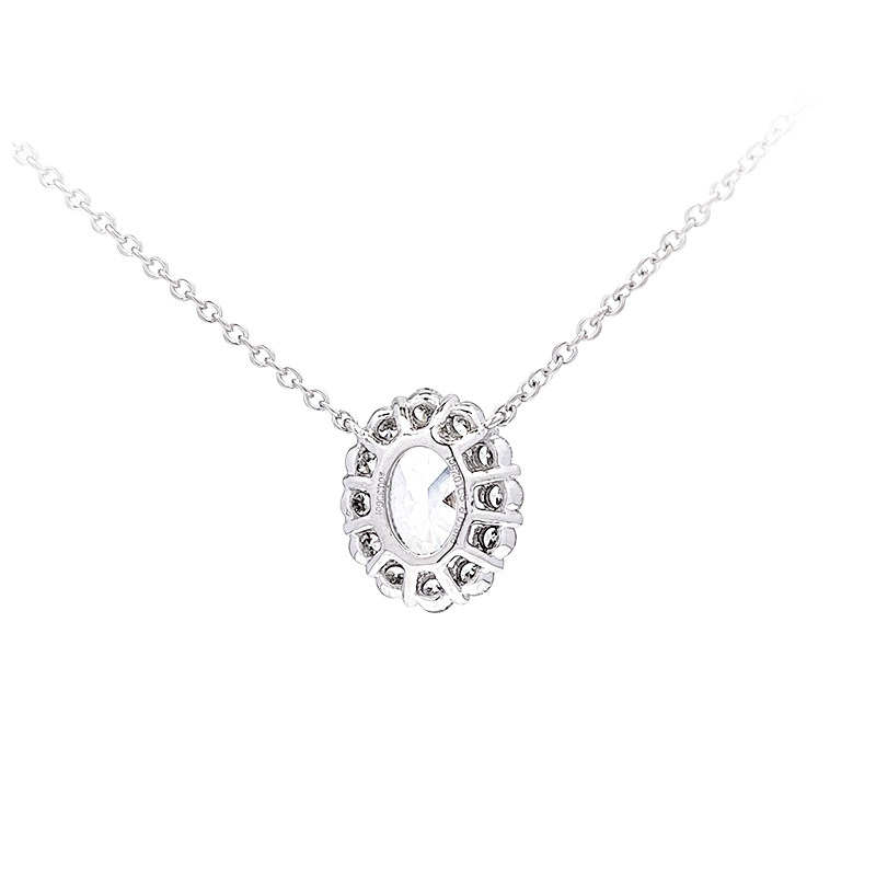 Oval Cut Solitaire Staggered Halo Open Gallery Lab Created Diamond Necklace back view