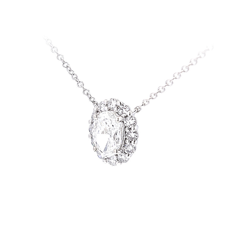 Oval Cut Solitaire Staggered Halo Open Gallery Lab Created Diamond pendant