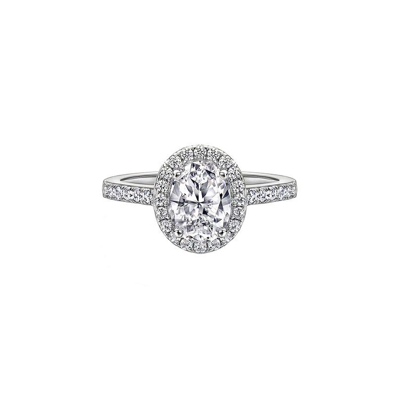 Oval Cut Halo Diamond Ring with Half Eternity Band