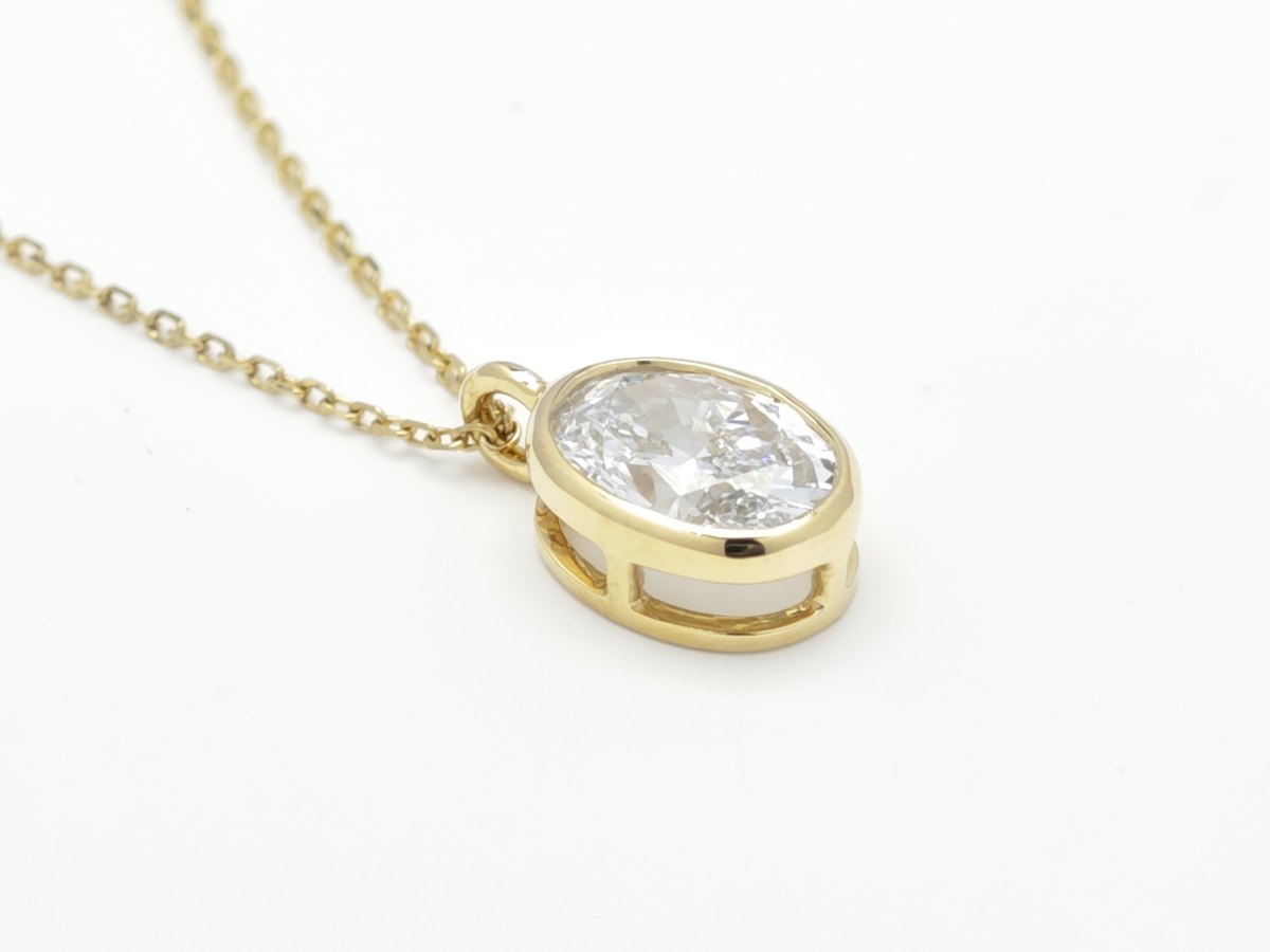 Oval Cut Solitaire Bezel Dual Layer Open Gallery Diamond Necklace