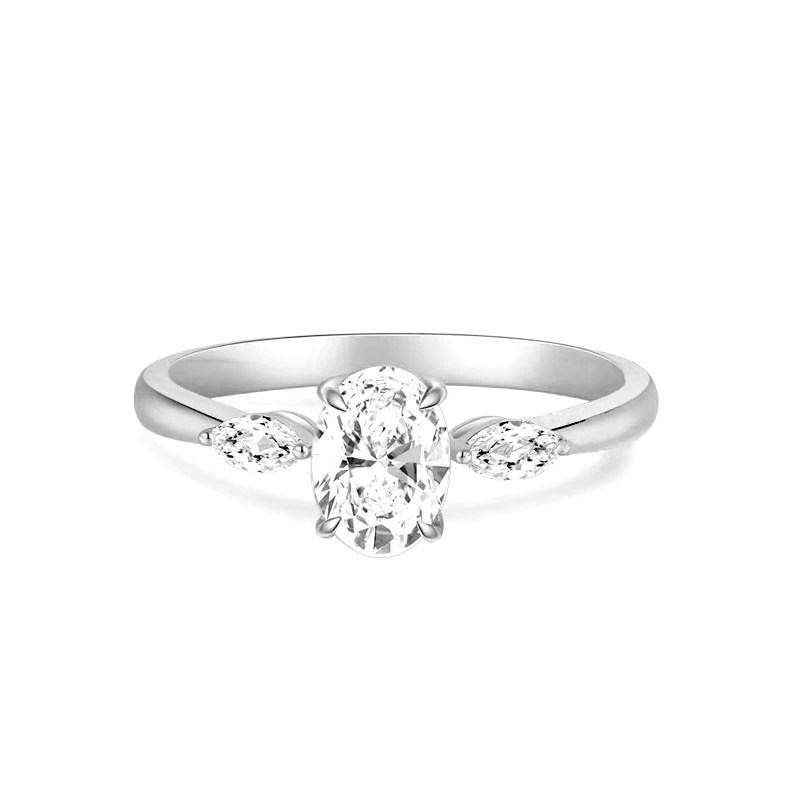 Oval Cut Main Stone & 2 Marquise Cut Side Stone Engagement Ring