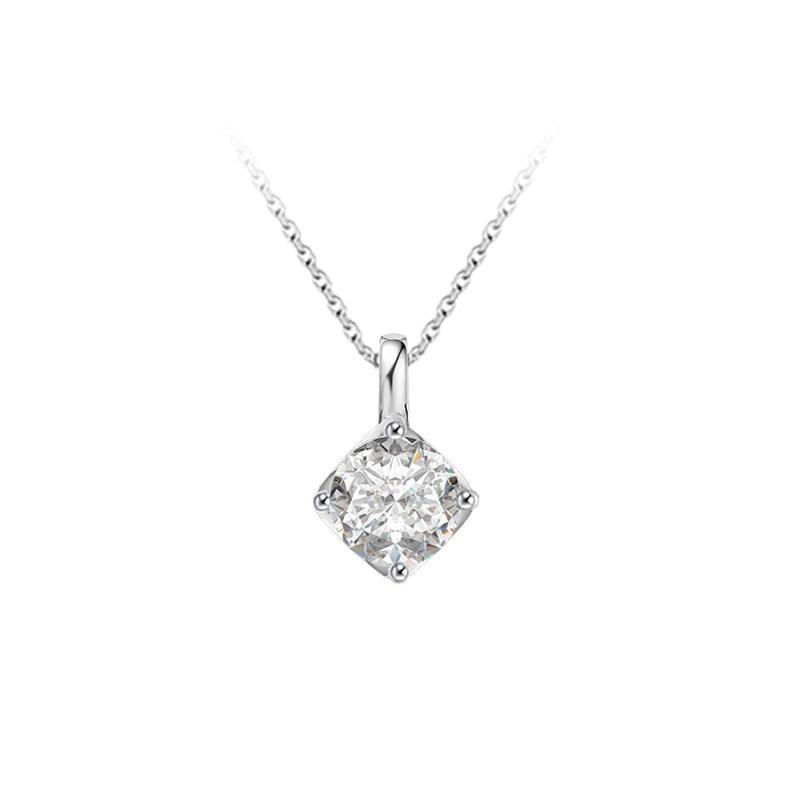 Round Cut Solitaire 4 Prong Cushion Shaped Setting Necklace in White Gold
