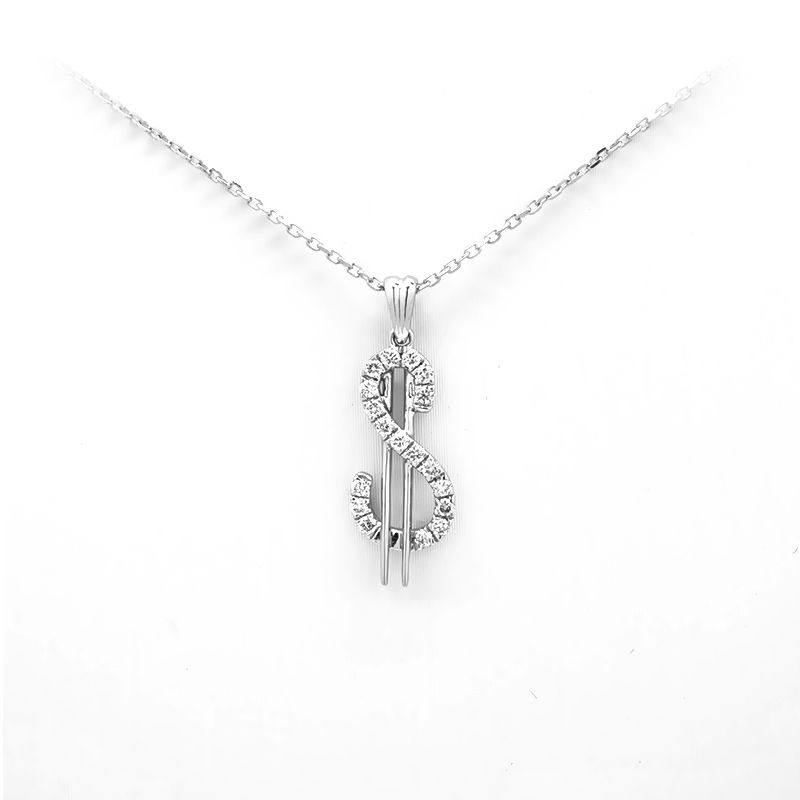 Pavé Currency Symbol Man Made Diamond Stylized Letter Pendant Necklace