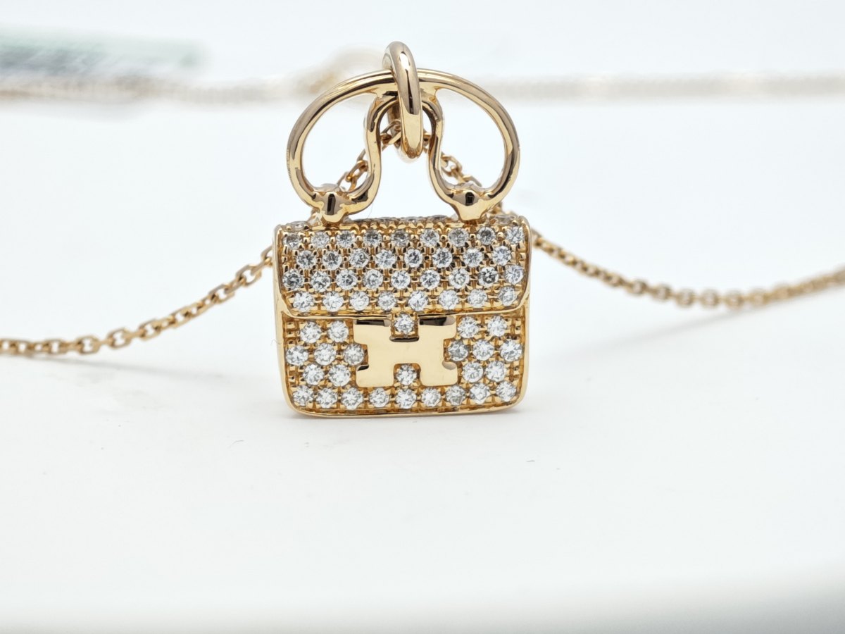 Pavé Mini Handbag Motif Lab Cultured Diamond Charm Pendant Necklace