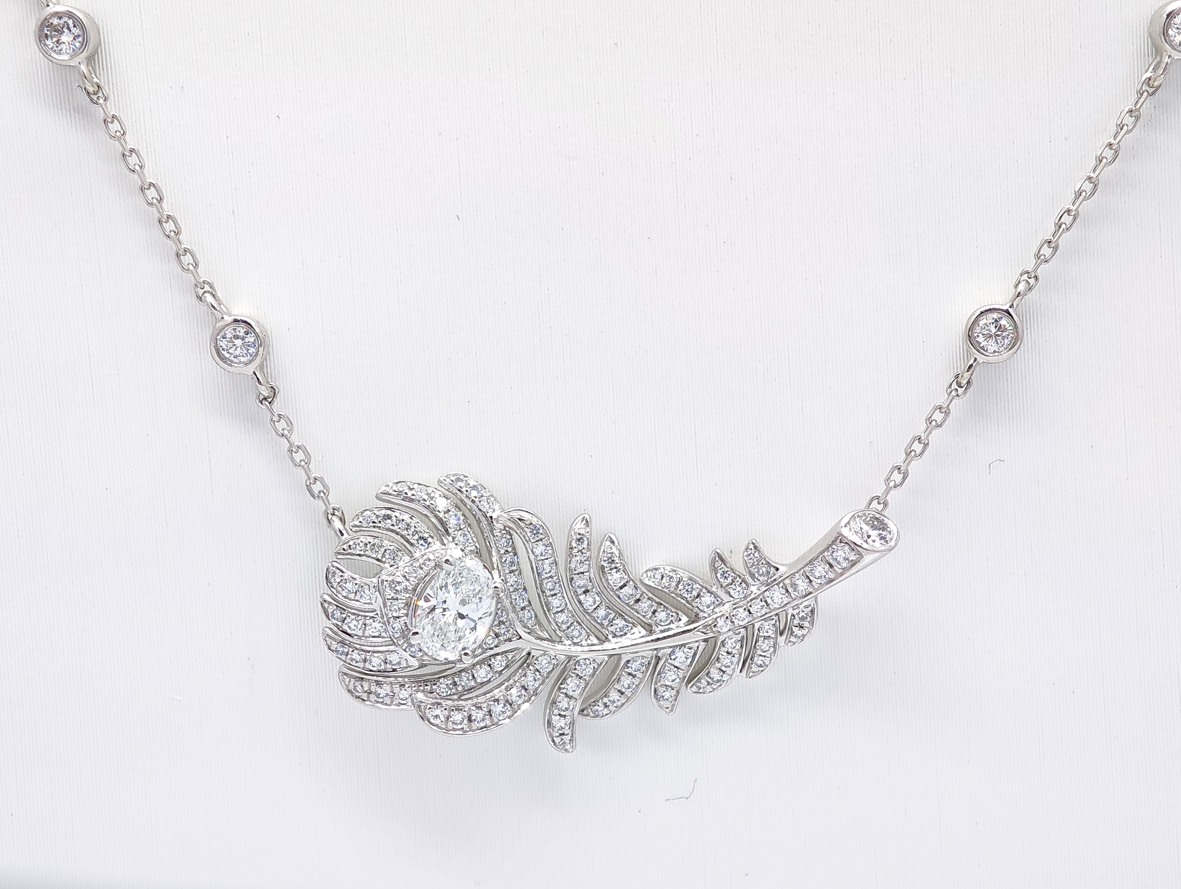 Pavé Pear Center Feather Lab Grown Diamond By-the-Yard Station Necklace