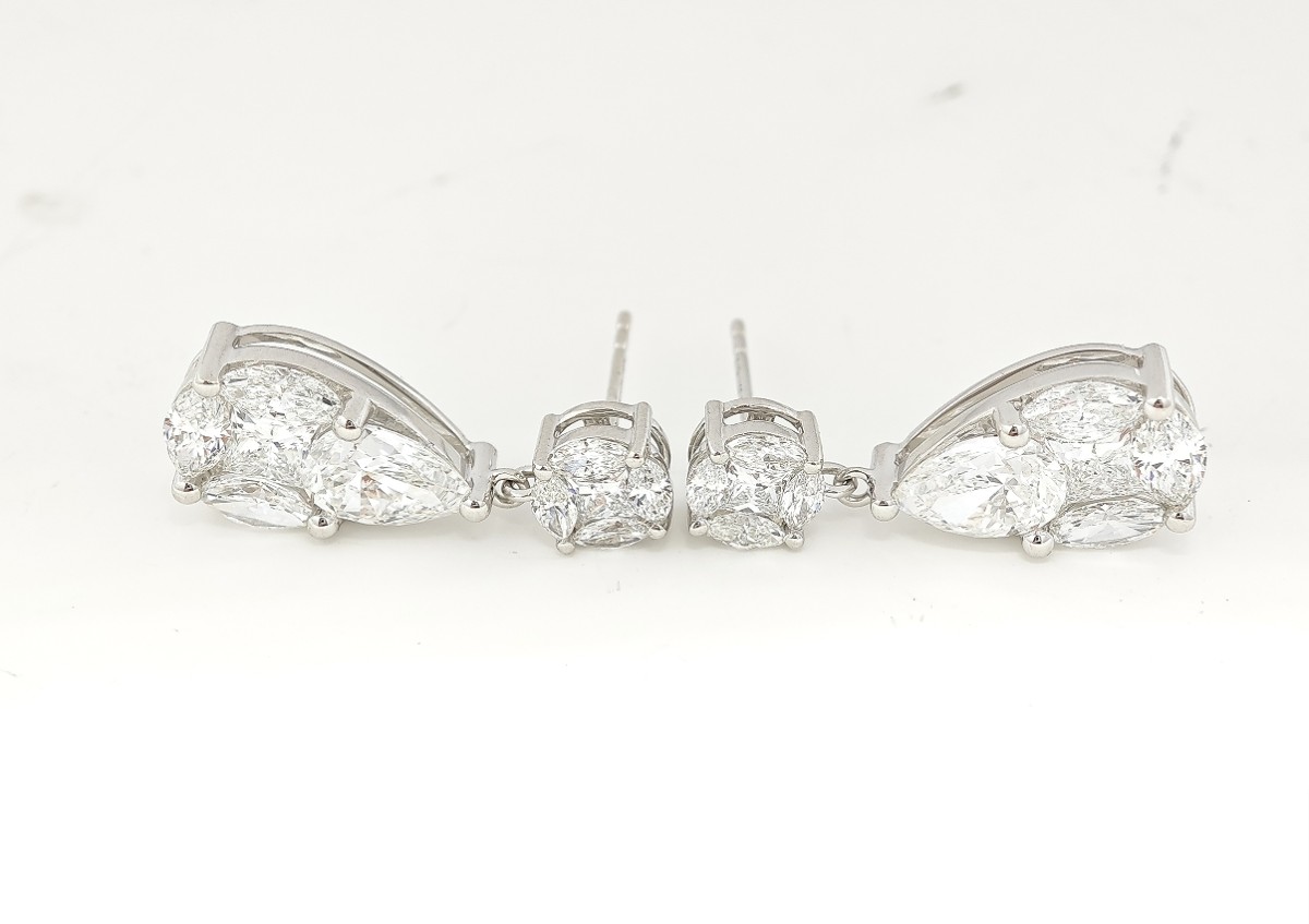 Pear Cluster Synthetic Diamond Linked Drop Dangle Stud Earrings