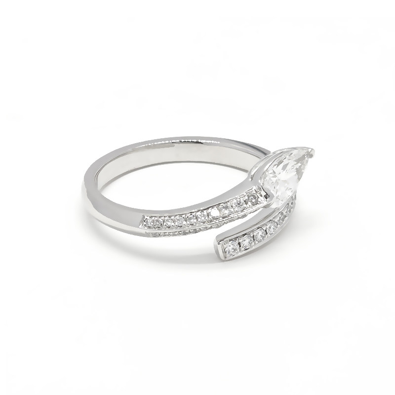 Pear Cut Bypass Pave White Gold Lab Grown Diamond Unique Ring