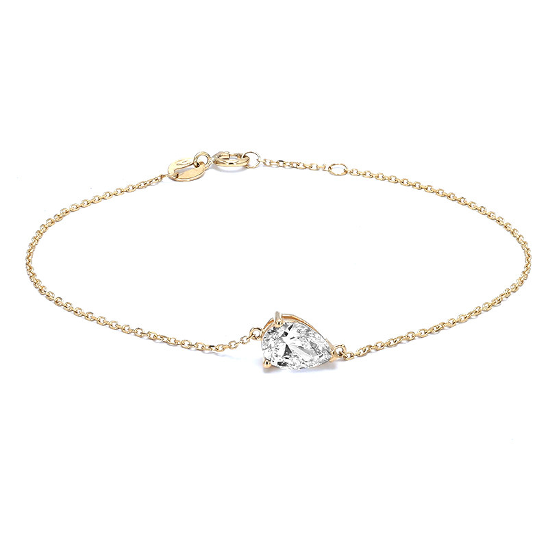 3 Prong Pear Cut Solitaire Floating Set Cultivated Diamond Bracelet in Yellow Gold