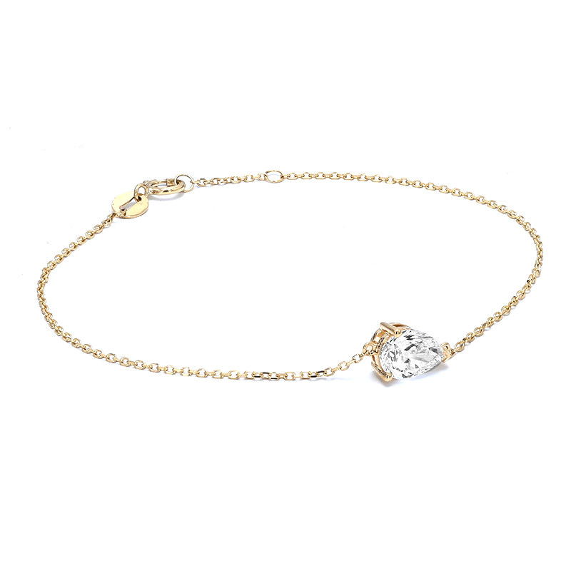 3 Prong Pear Cut Solitaire Floating Set Cultivated Diamond Bracelet in Yellow Gold blank background img