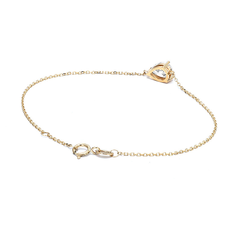 3 Prong Pear Cut Solitaire Floating Set Cultivated Diamond Bracelet in Yellow Gold backview