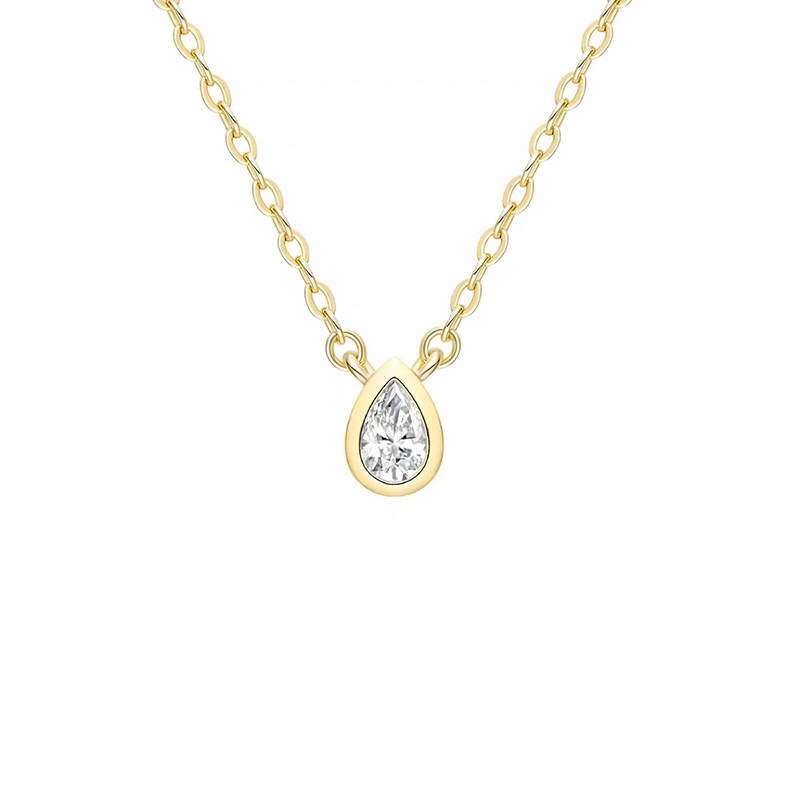 Timeless Classic Pear Cut Bezel Set Ethical Man Made Diamond Necklace