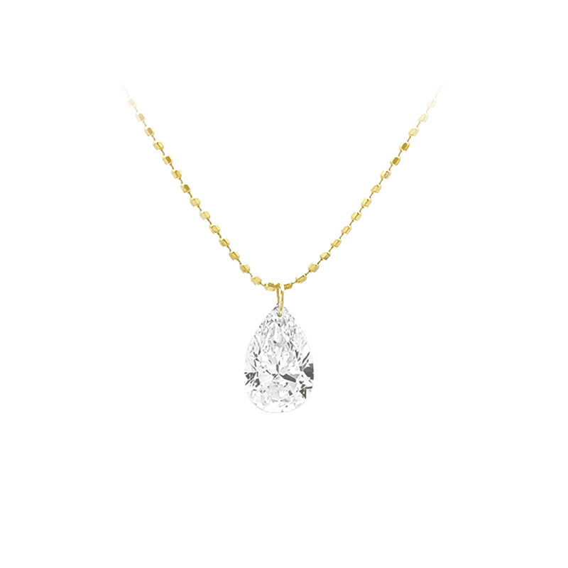 Solitaire Pear Cut Pierced Lab Diamond Pendant Necklace With Solid Beads Chain