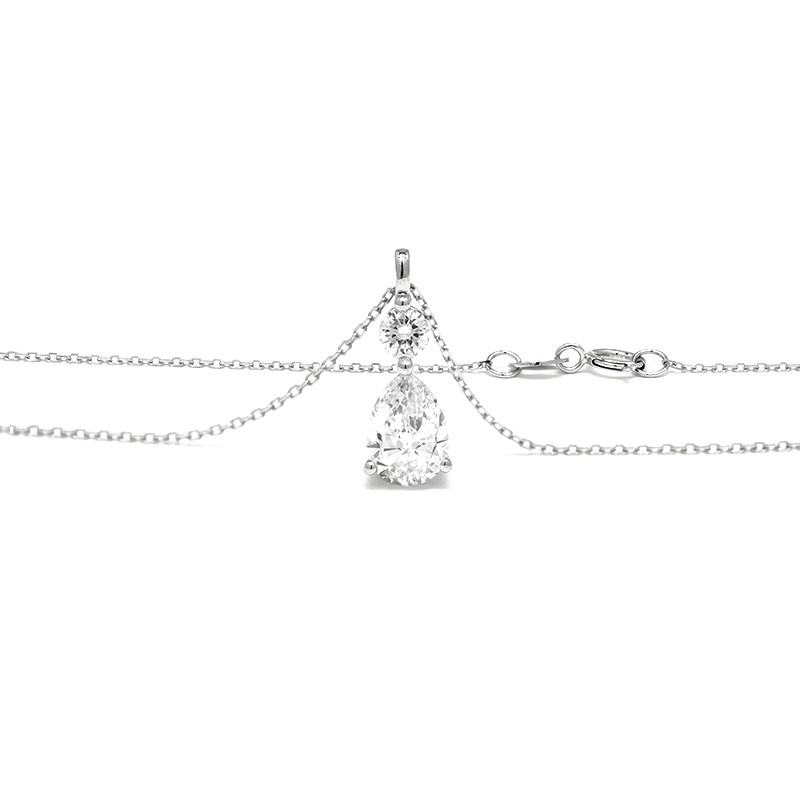 3 Prong Pear Cut Main Stone Drop Pendant Lab Cultured Diamond Necklace