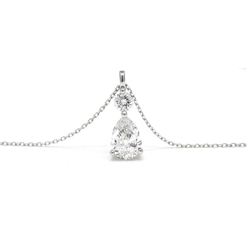 3 Prong Pear Cut Main Stone Drop Pendant Lab Cultured Diamond Necklace fron view