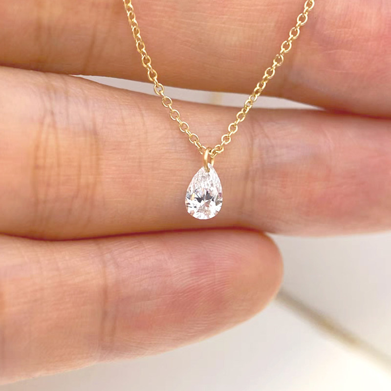 Floating Solitaire Pear Cut Lab Cultured Diamond Necklace