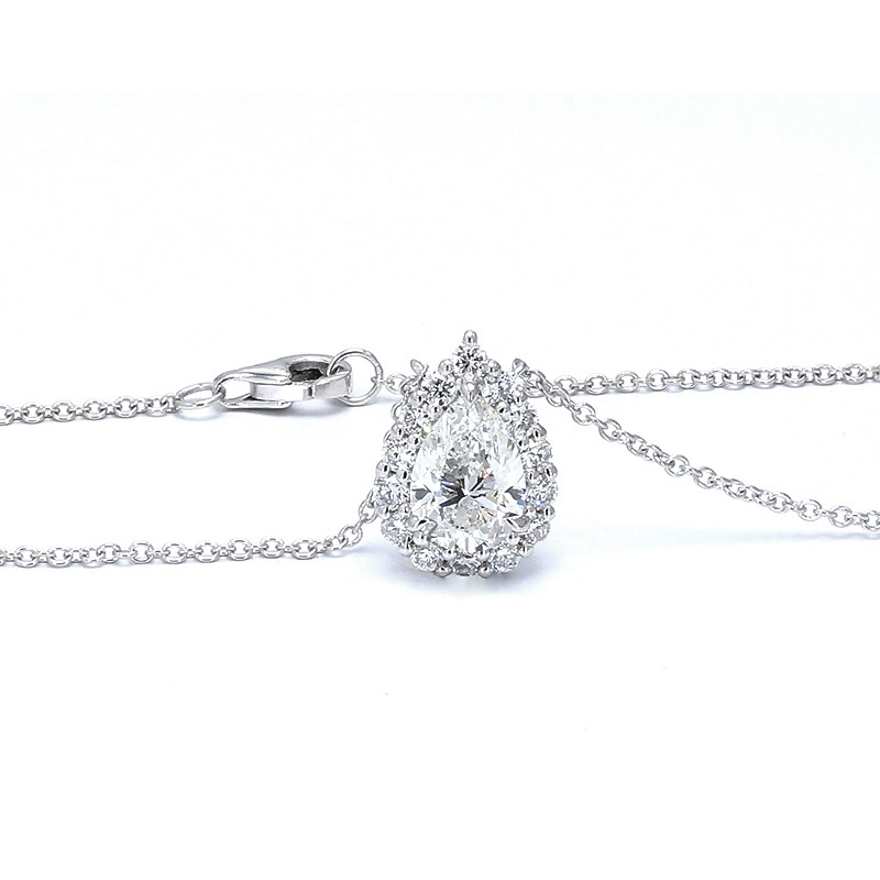Pear-Cut Halo Diamond Necklace