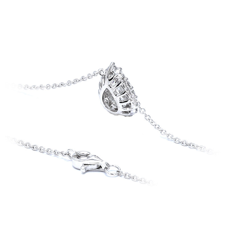 Solitaire Pear Cut Halo Lab Diamond Pendant White Gold Necklace open bottom setting