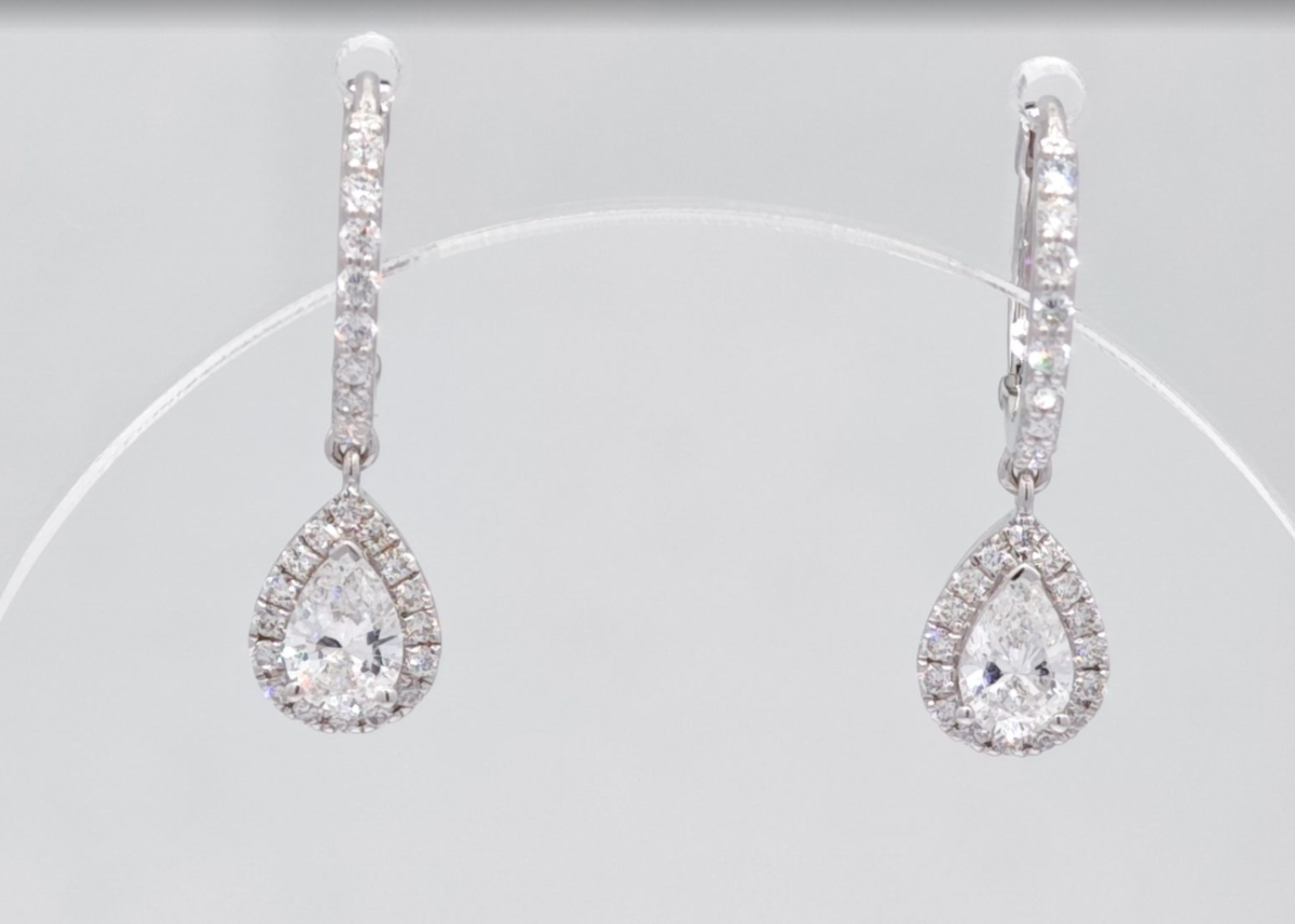 Pear Cut Halo Lab Created Diamond Pavé Hoop Drop Dangle Earrings