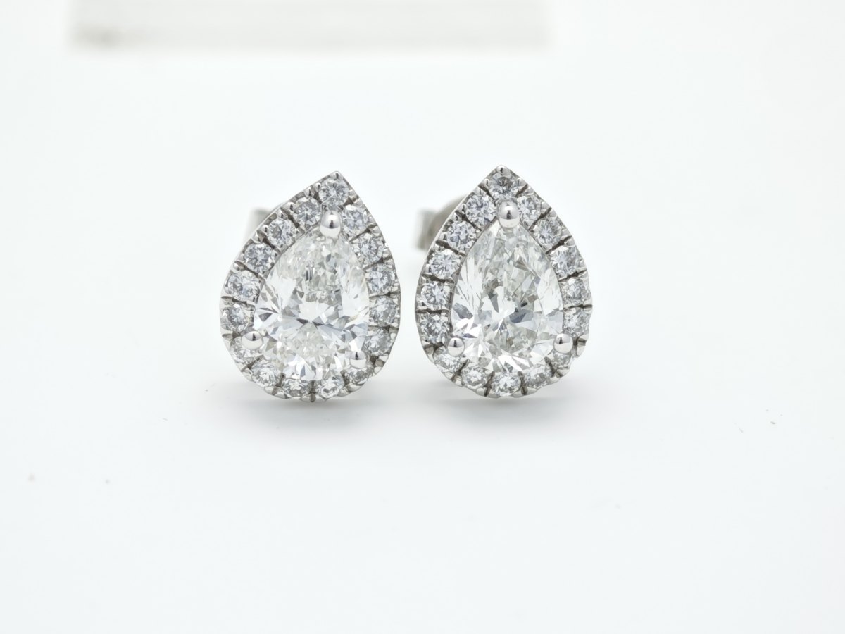 Pear Cut Halo Lab Cultured Diamond Timeless Solitaire Stud Earrings