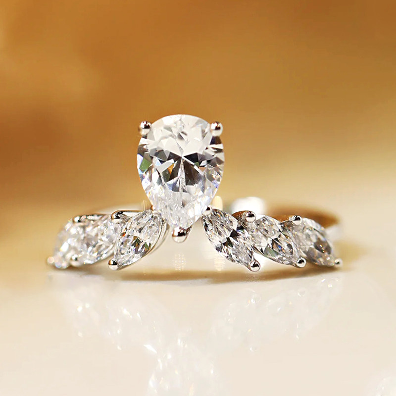 Pear Cut Main Stone & 6 Marquise Cut Side Stone Lab Diamond Ring