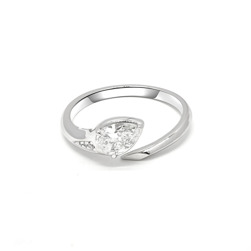 Pear Cut Semi-Bezel Bypass White Gold Lab Cultured Diamond Minimalist Ring