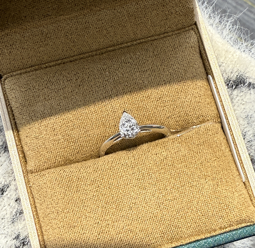 Pear Cut Solitaire White Gold Lab Created Diamond Minimalist Engagement Ring