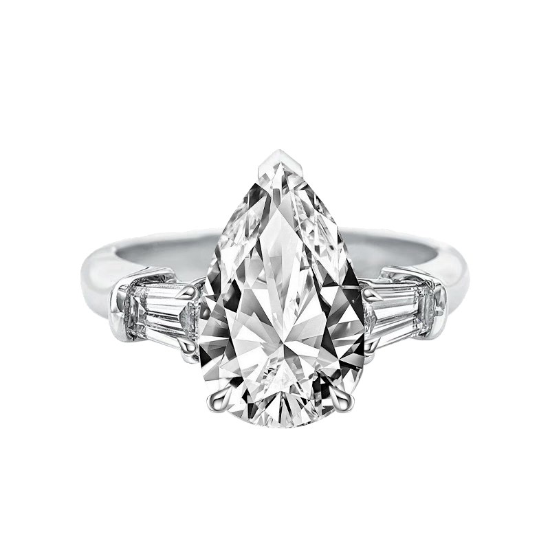 Pear Cut Three-Stone Side Trapezoid Lab Created Diamond Solitaire Ring