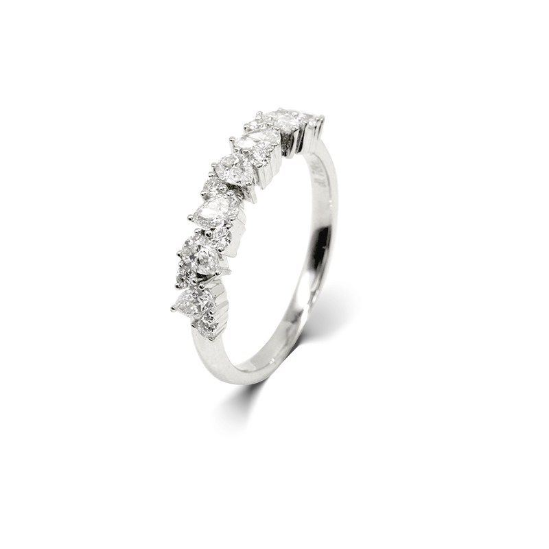 Pear Shaped Gradient Man Made Diamond Curved Half Eternity Band Ring