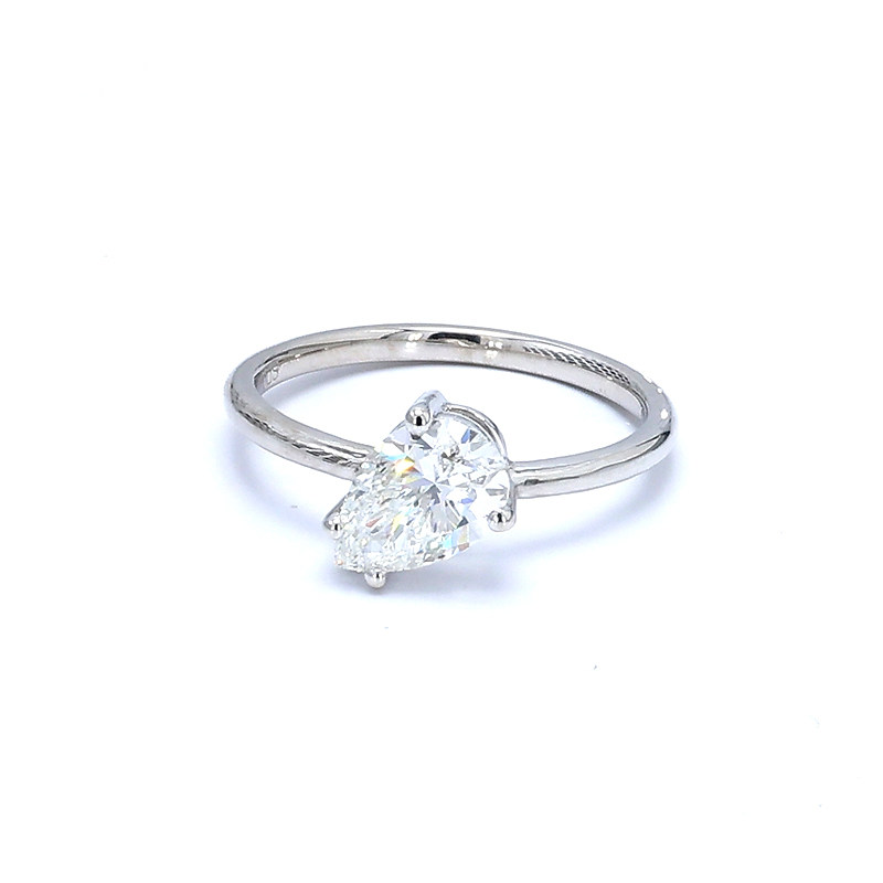 Pear Solitaire Slim Band White Gold Manufactured Diamond Minimalist Engagement Ring close up