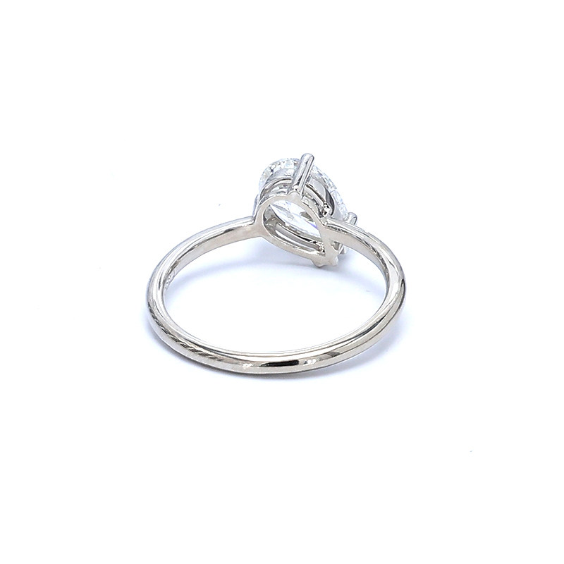 Pear Solitaire Slim Band White Gold Manufactured Diamond Minimalist Engagement Ring backside