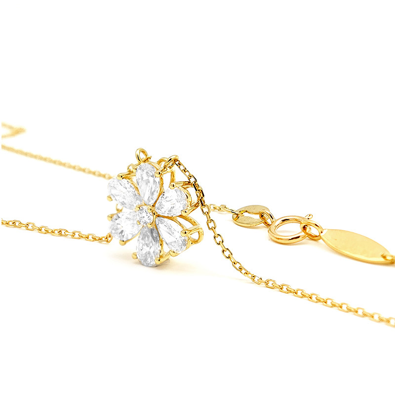 Snowflake Motif Beads Prong Pear Cut Diamond Pendant