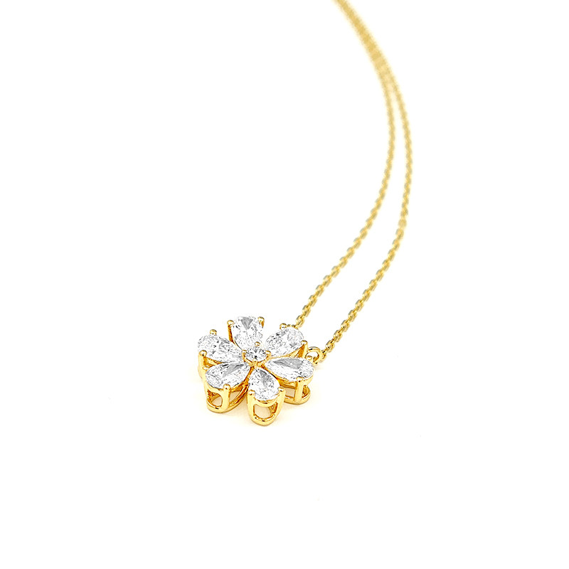 Snowflake Motif Beads Prong Pear Cut Diamond Pendant close-up