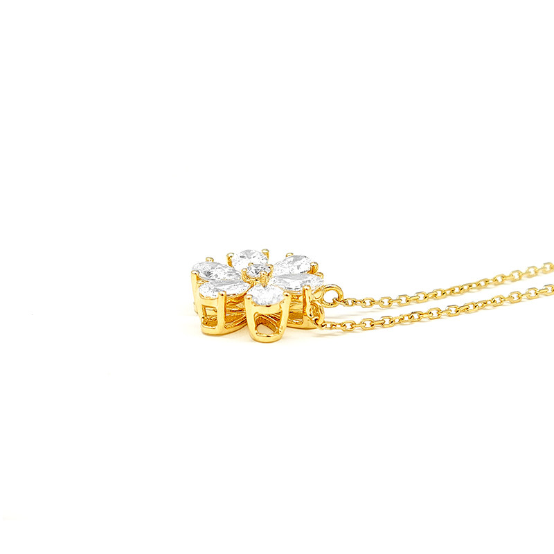 Snowflake Motif Beads Prong Pear Cut Diamond pendant dual layer gallery