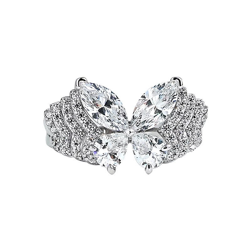 Art Deco Butterfly Wing Multi-Tier Pavé Lab Diamond Statement Ring