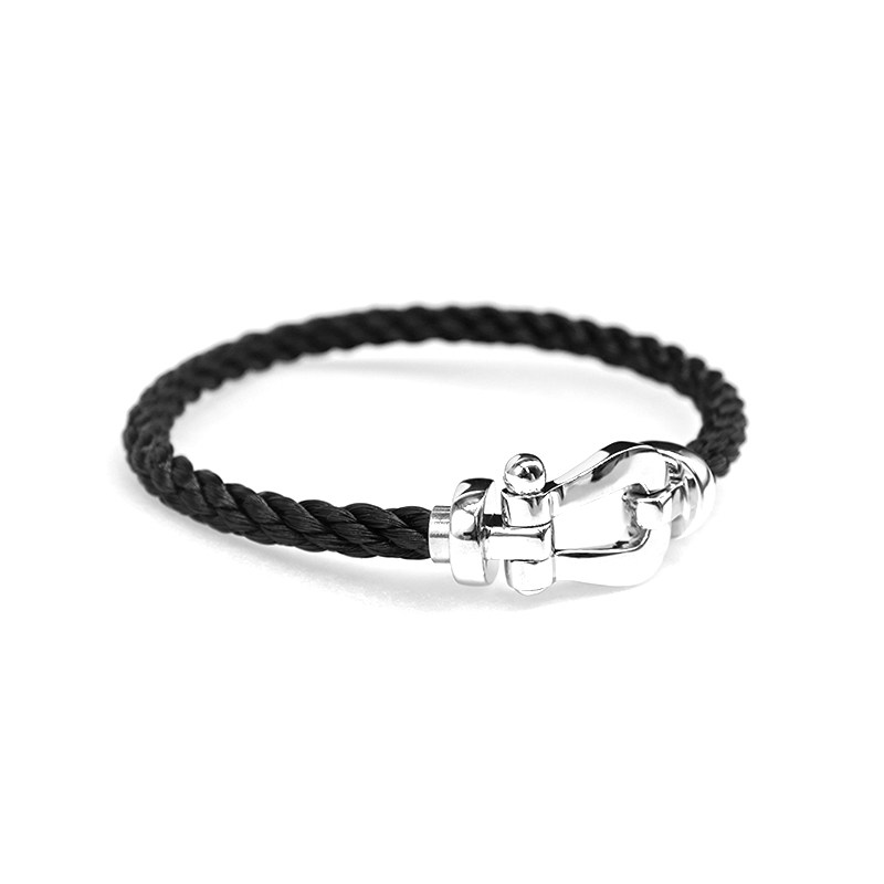 Polished Shackle Clasp Minimalist Braided Cord Casual Unisex Bracelet front side