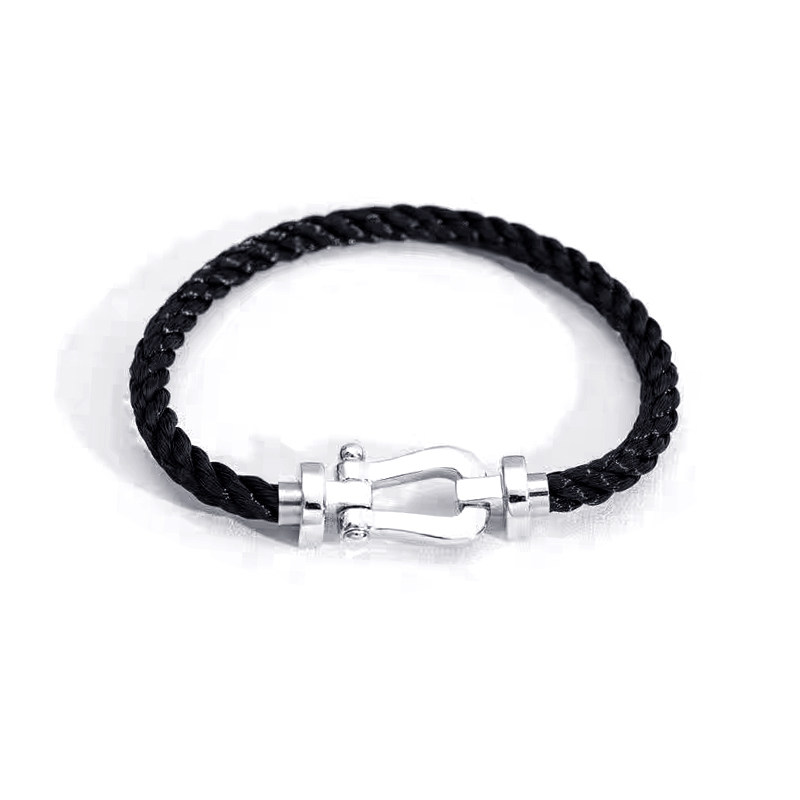 Polished Shackle Clasp Minimalist Braided Cord Casual Unisex Bracelet top side