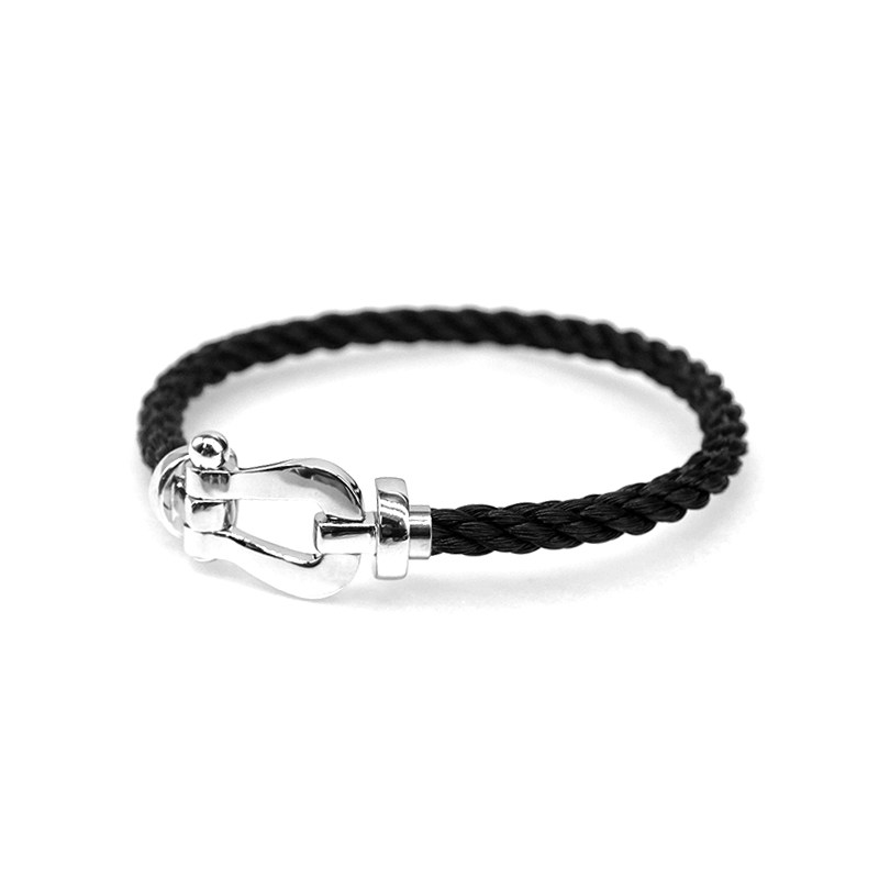 Polished Shackle Clasp Minimalist Braided Cord Casual Unisex Bracelet side view