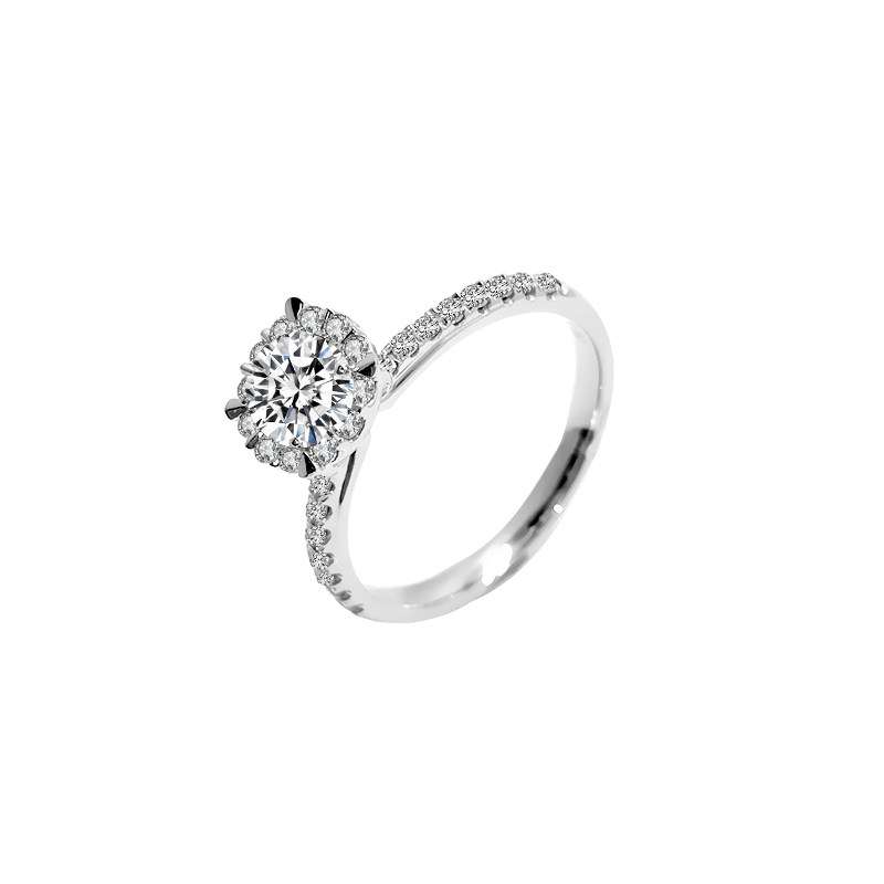 Bud Head Setting Round Cut Halo Man Made Diamond Engagement Ring Half Eternity Shank