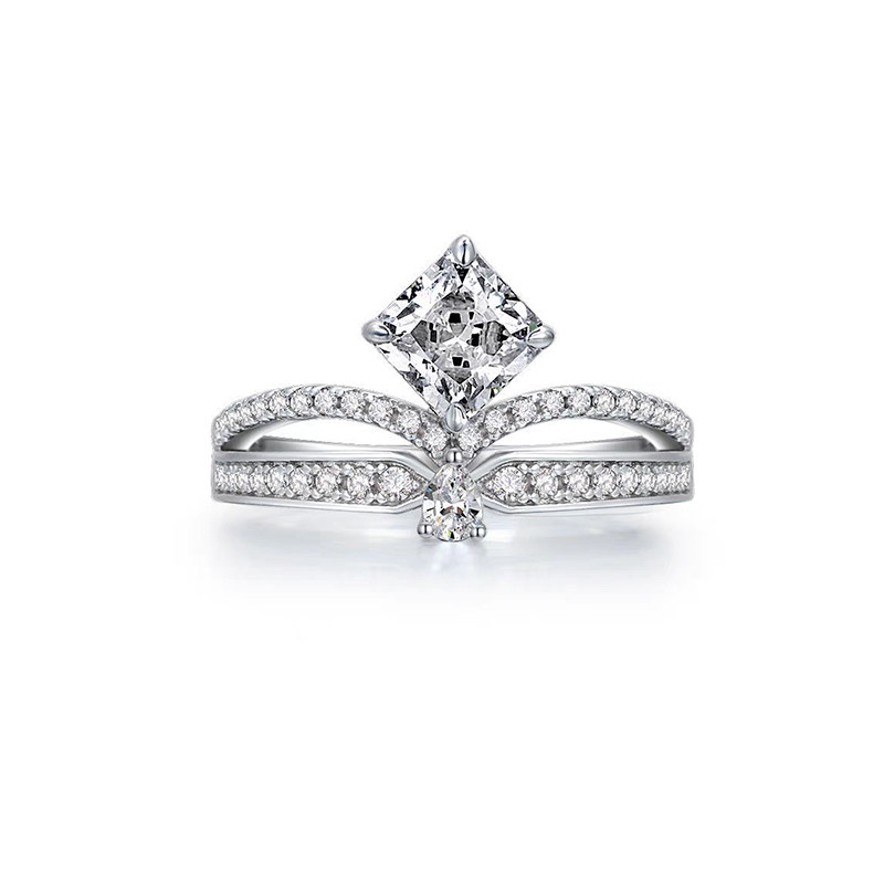Crown Shaped Lab Cultured Diamond Ring With Half Pave Split Shank Band