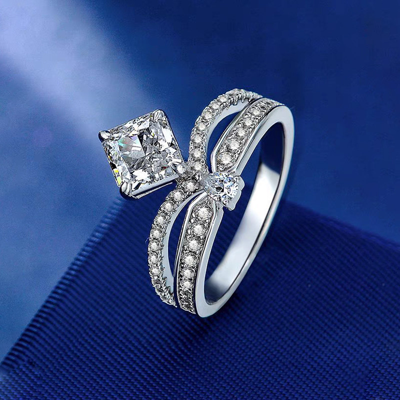 Crown Shaped Lab Cultured Diamond Ring With Half Pave Split Shank Band effect
