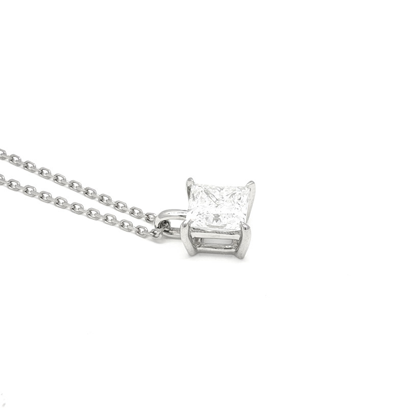 Classic 4 Prong Princess Cut Ethical Lab Diamond Pendant Necklace dual layer open gallery