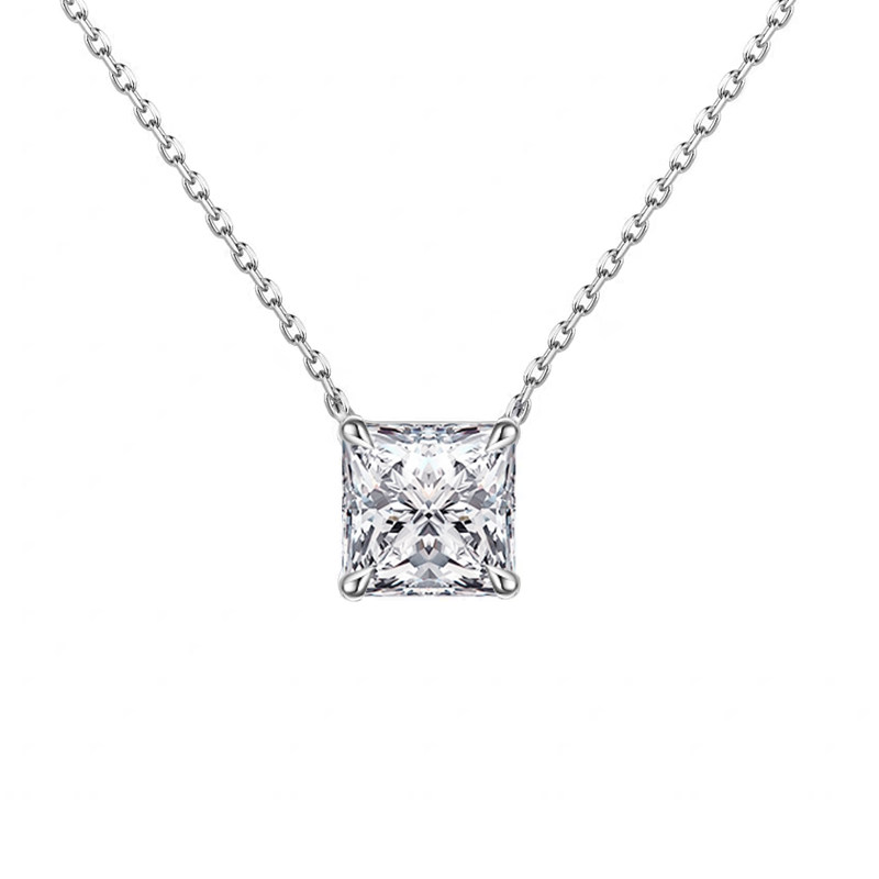 Minimalist 4 Prong Princess Cut Ethical Lab Created Diamond Necklace