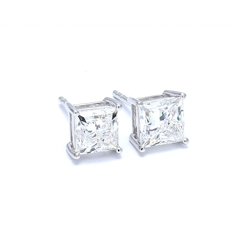 Princess Cut Four-Prong Lab Grown Diamond Minimalist Solitaire Stud Earrings