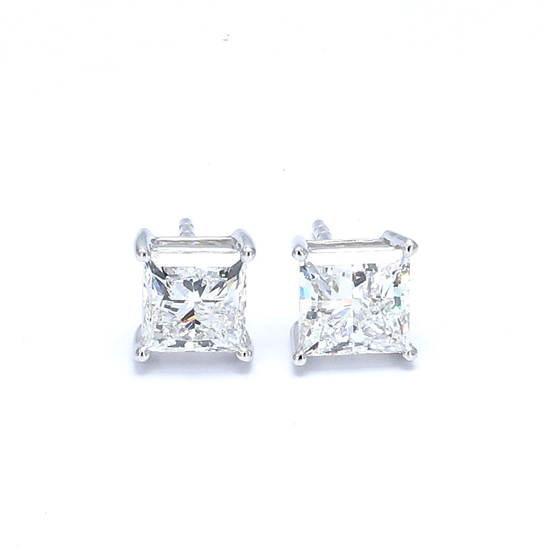 Princess Cut Four-Prong Lab Grown Diamond Minimalist Solitaire Stud Earrings front view